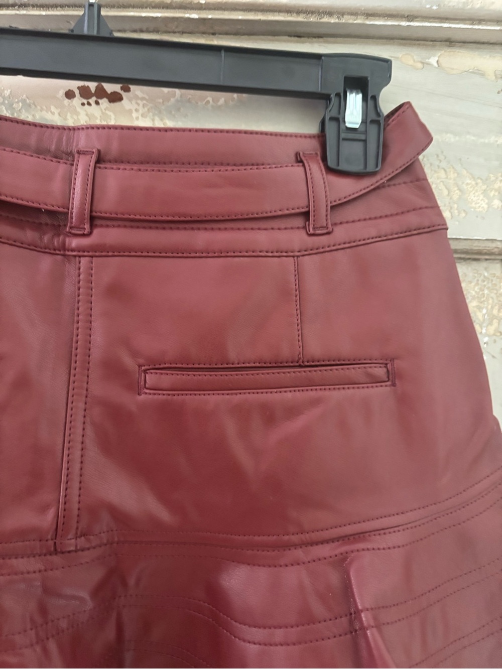 Pilcro Burgundy Faux Leather Flared Mini Skirt - Picture 9 of 11